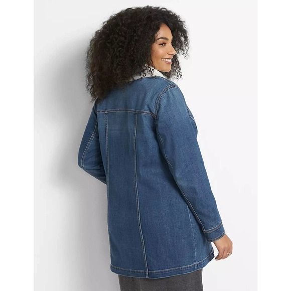 Lane Bryant Midi Denim Jacket Medium Wash Sherpa Women's Plus Size 26/28 H14229 - Picture 11 of 13